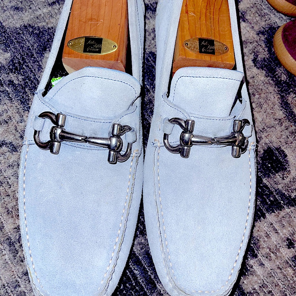 Salvatore Ferragamo baby blue suede drivers